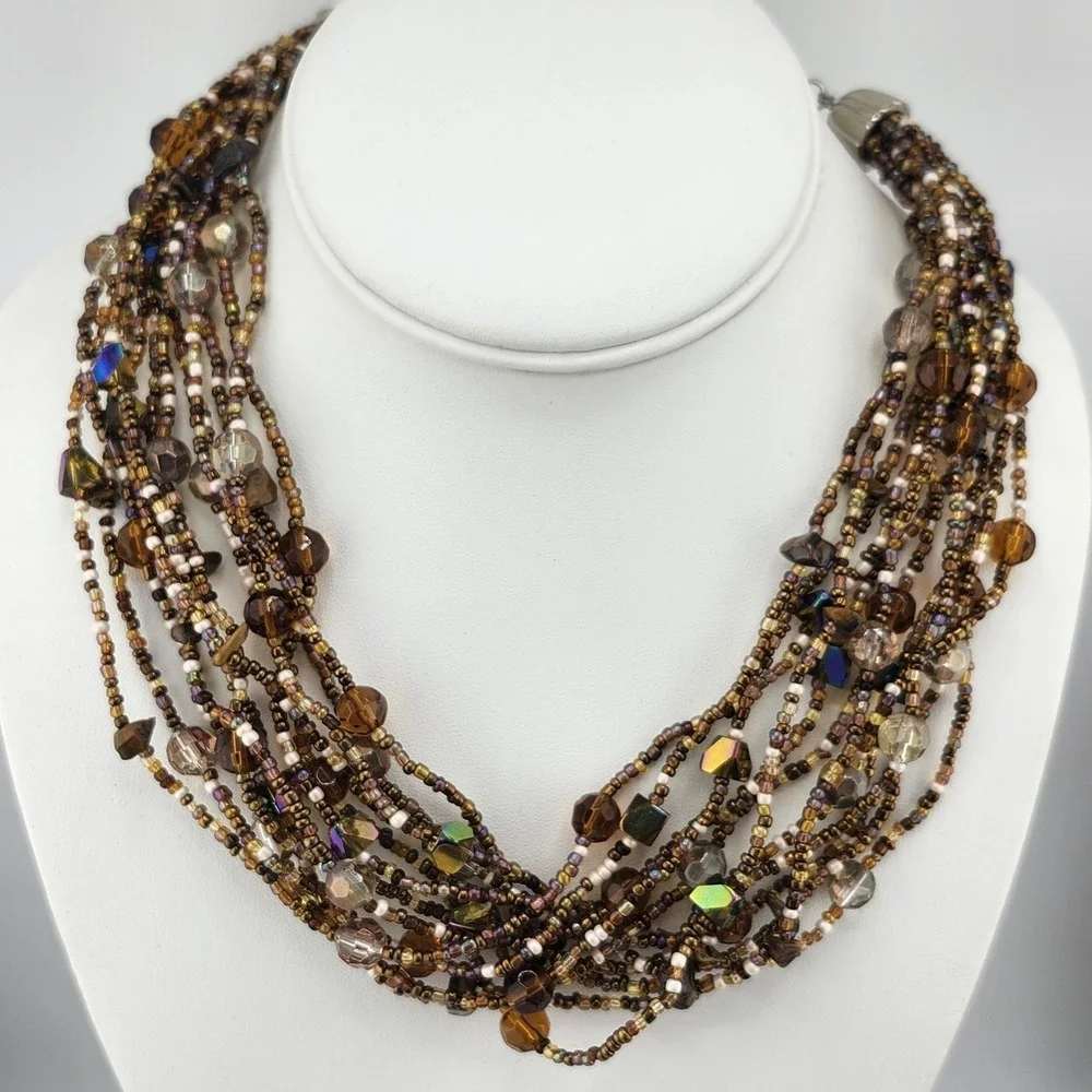 Brown Glass‎ Multistrand Bead Necklace
